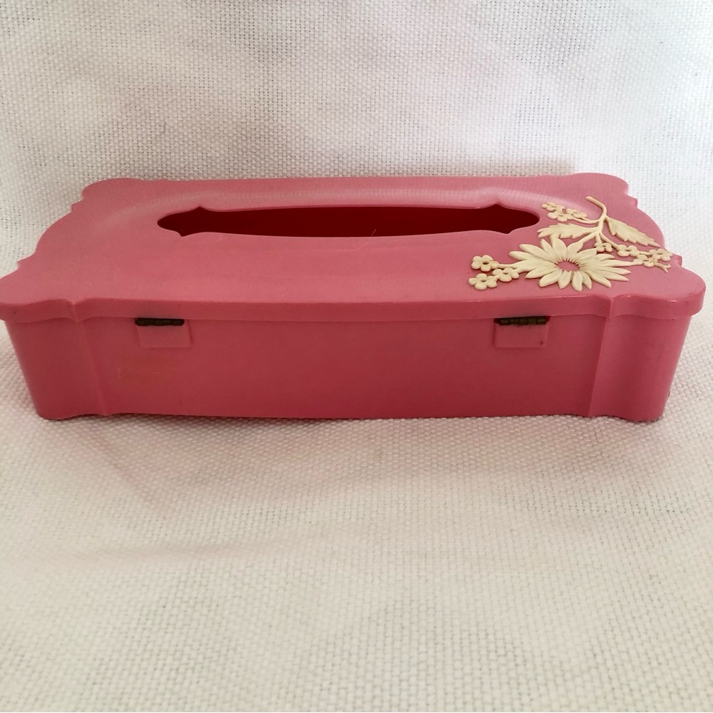 Vintage mid century 60's Plastic Pink Schwarz Bros Tissue Box Cover Floral - Picture 10 of 16